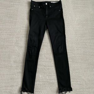 Rag & Bone High Rose Ankle Skinny Black with Raw Hem Size 26